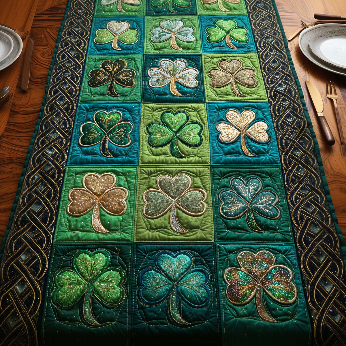 Shamrock Quilted Table Runner Halloween Table Runner Thanksgiving Table Decor