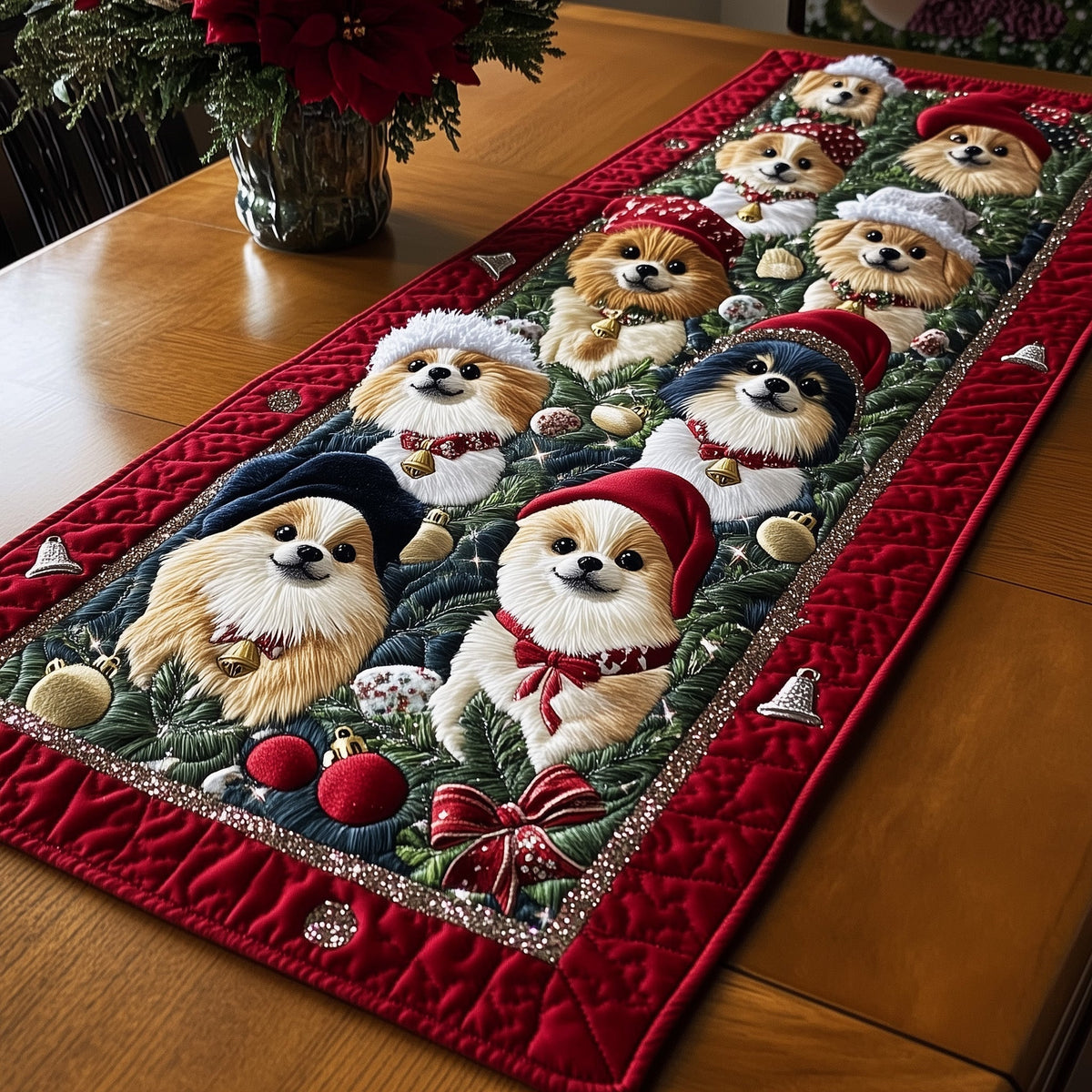 Jolly Pomeranian Quilted Table Runner Halloween Table Runner Thanksgiving Table Decor