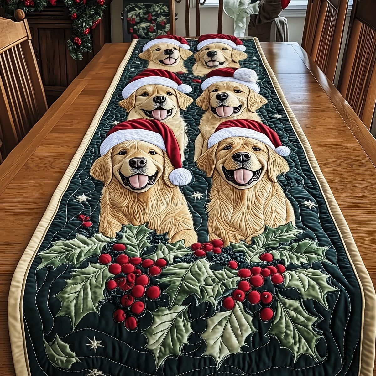 Jolly Pomeranian Quilted Table Runner Halloween Table Runner Thanksgiving Table Decor
