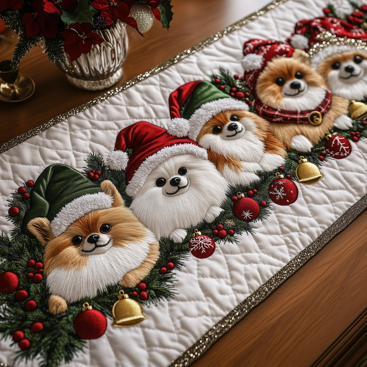 Jolly Pomeranian Quilted Table Runner Halloween Table Runner Thanksgiving Table Decor