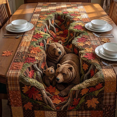 Autumn Bear Haven Quilted Table Runner Halloween Table Runner Thanksgiving Table Decor