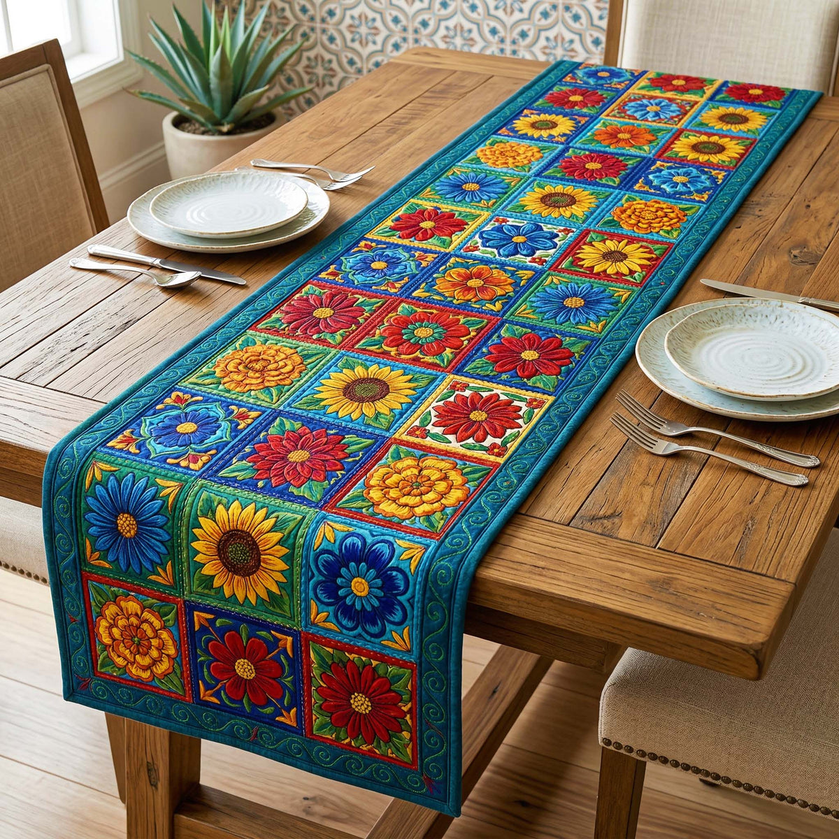 Sunflower Sky Quilted Table Runner Halloween Table Runner Thanksgiving Table Decor