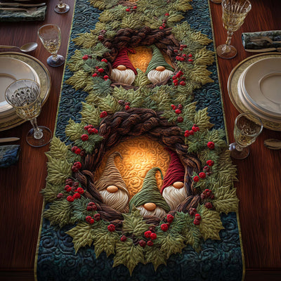 Gnome Wreath Quilted Table Runner Halloween Table Runner Thanksgiving Table Decor