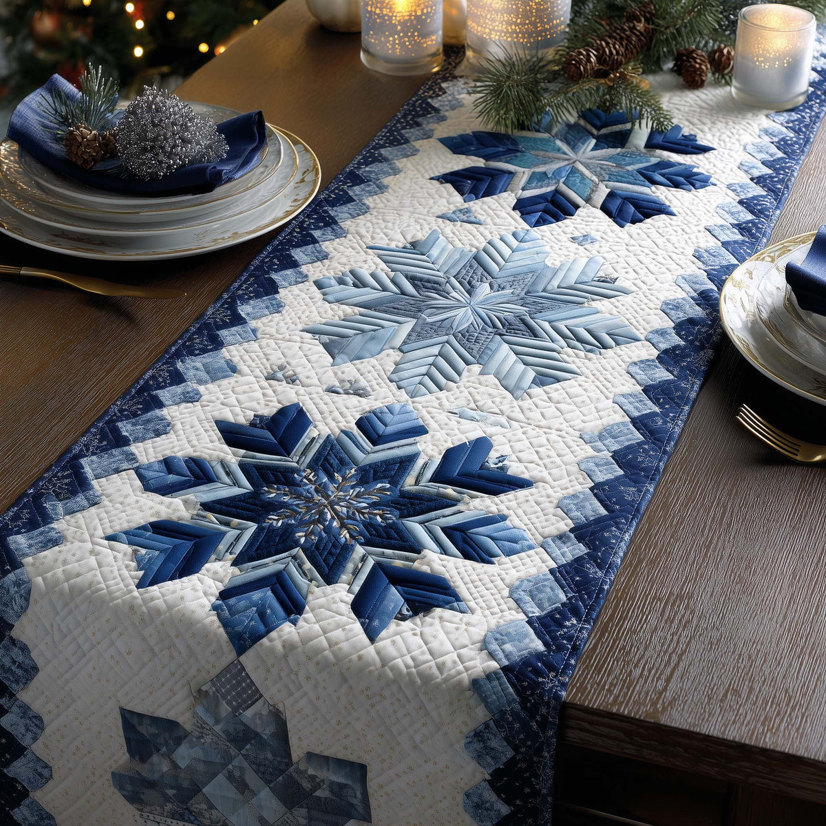 Snowflake Quilted Table Runner Halloween Table Runner Thanksgiving Table Decor