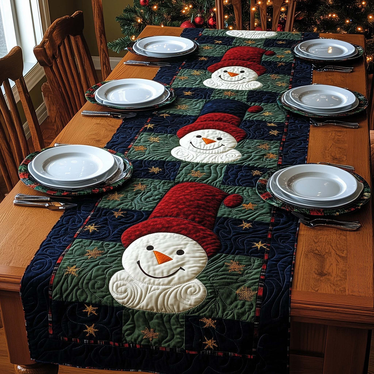 Happy Snowmen Quilted Table Runner Halloween Table Runner Thanksgiving Table Decor