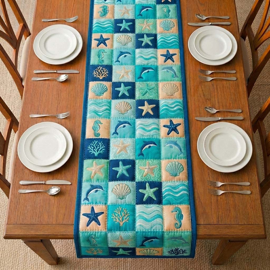 Ocean Party Quilted Table Runner Halloween Table Runner Thanksgiving Table Decor