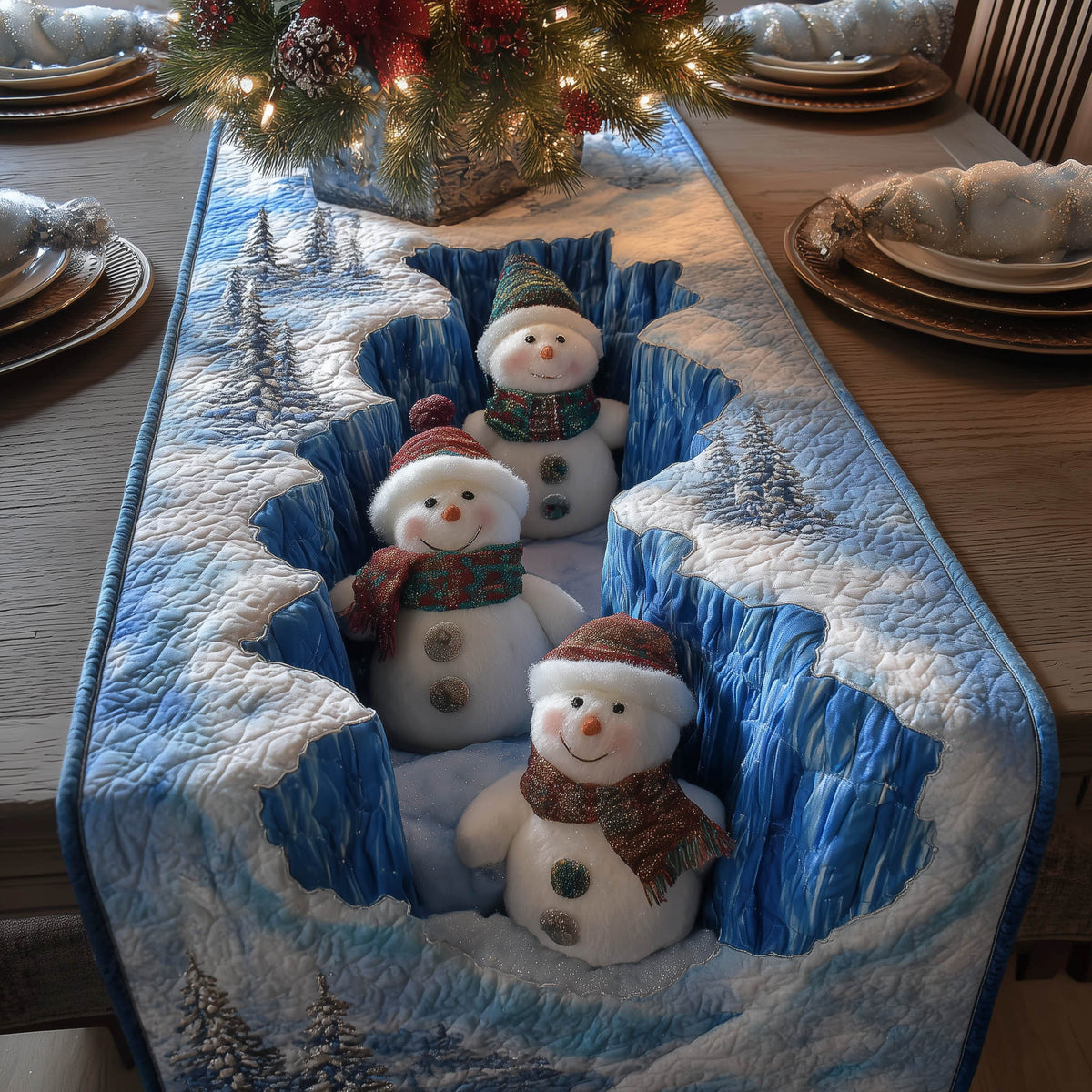 Winter Snowman Quilted Table Runner Halloween Table Runner Thanksgiving Table Decor