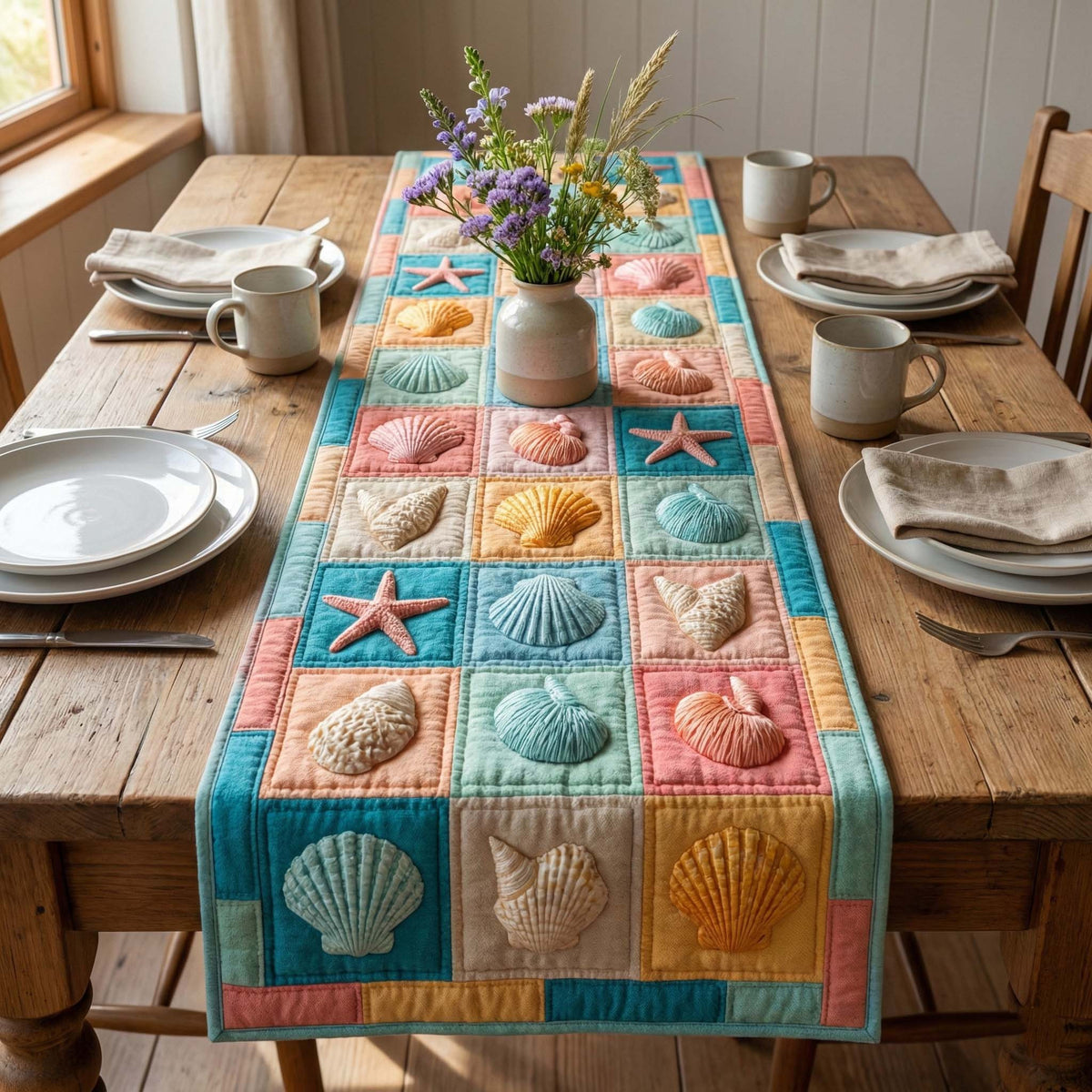 Seaside Patch Quilted Table Runner Halloween Table Runner Thanksgiving Table Decor