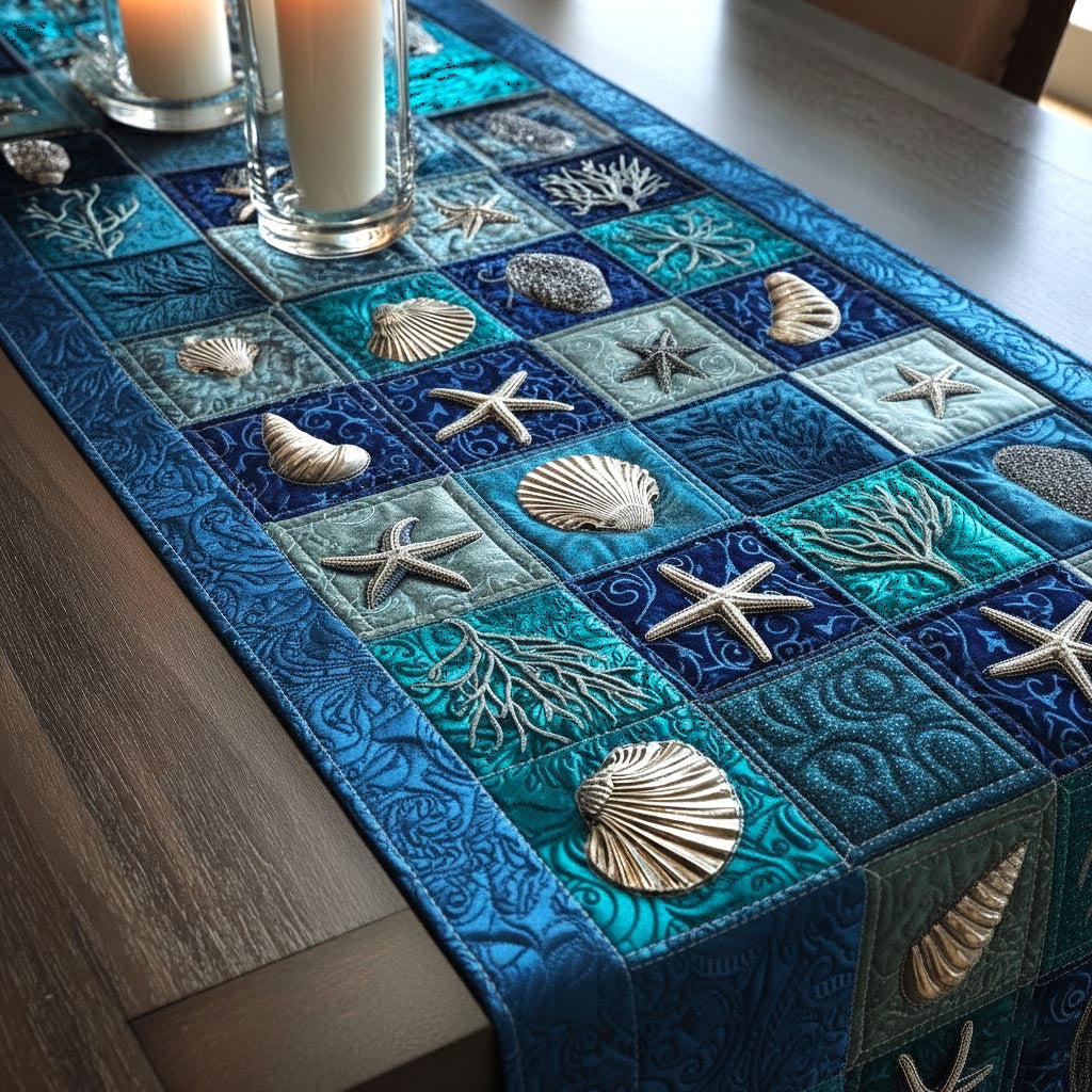 Seashell Calm Quilted Table Runner Halloween Table Runner Thanksgiving Table Decor