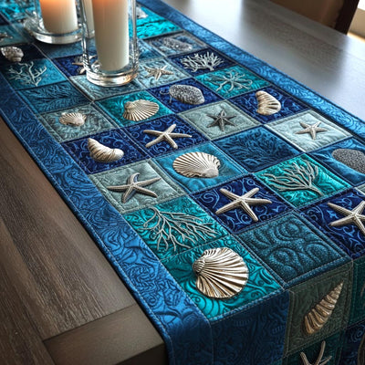 Seashell Calm Quilted Table Runner Halloween Table Runner Thanksgiving Table Decor