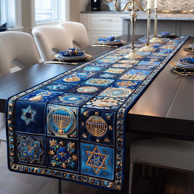 Hanukkah Patchwork Quilted Table Runner Halloween Table Runner Thanksgiving Table Decor