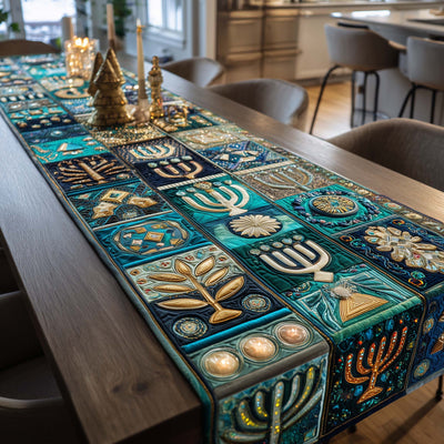 Hanukkah Patchwork Quilted Table Runner Halloween Table Runner Thanksgiving Table Decor
