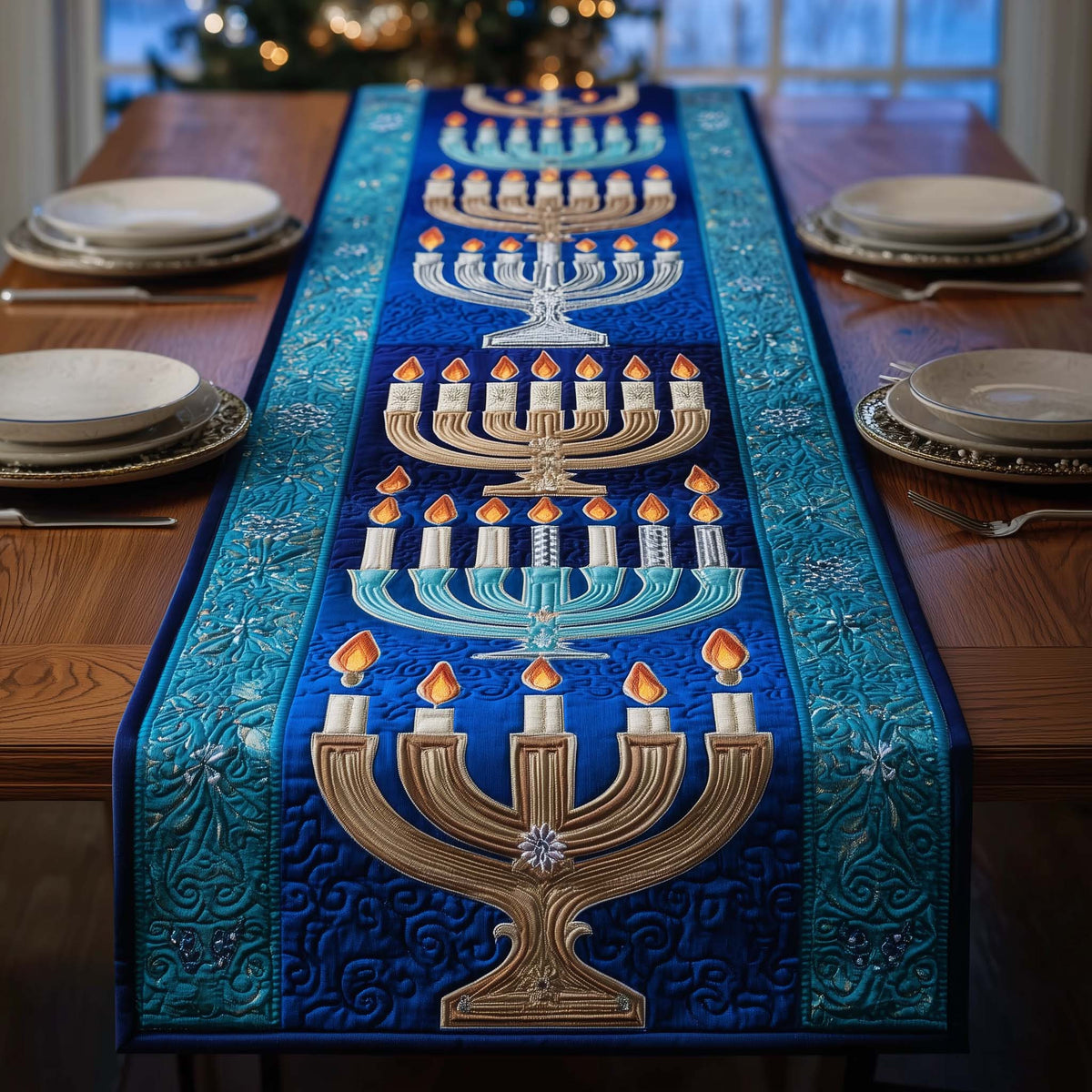 Golden Menorah Quilted Table Runner Halloween Table Runner Thanksgiving Table Decor