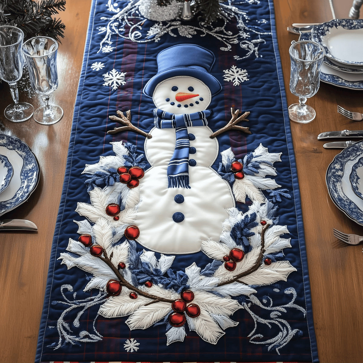 Christmas Snowman Quilted Table Runner Halloween Table Runner Thanksgiving Table Decor