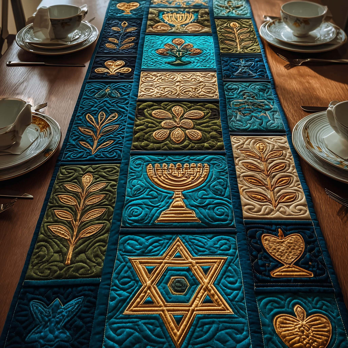 Emerald Menorah Quilted Table Runner Halloween Table Runner Thanksgiving Table Decor