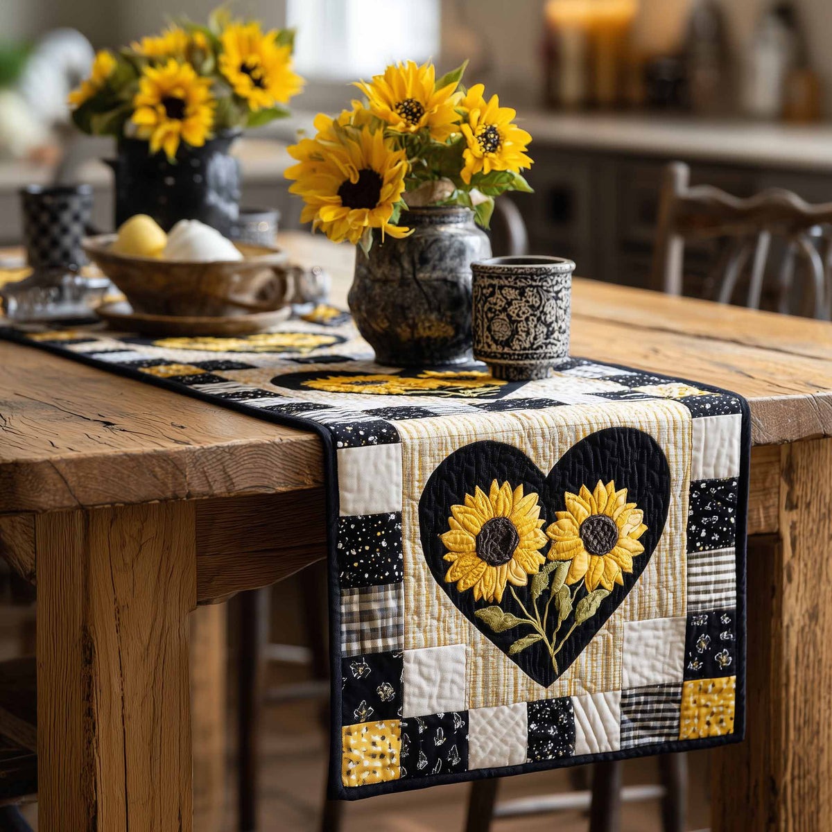 Sun Bloom Quilted Table Runner Halloween Table Runner Thanksgiving Table Decor