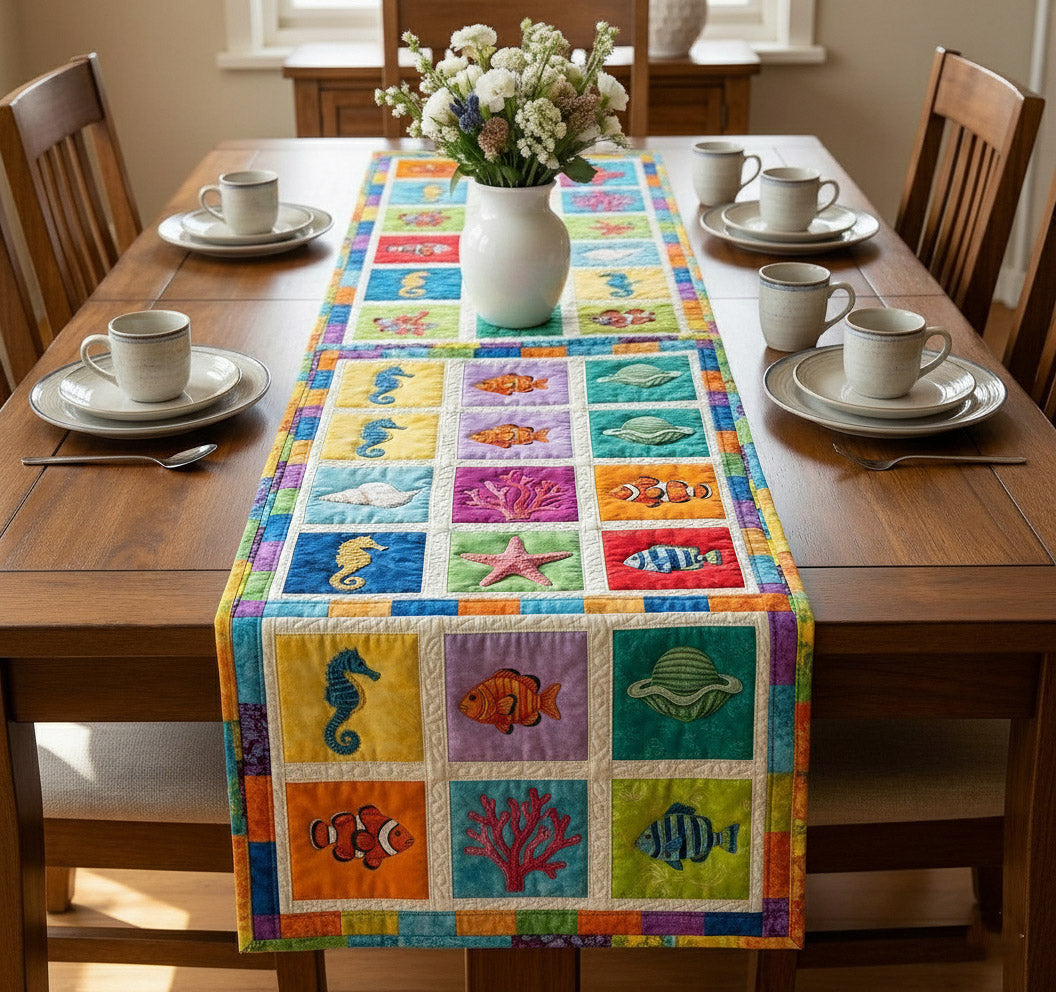Marine Calm Quilted Table Runner Halloween Table Runner Thanksgiving Table Decor