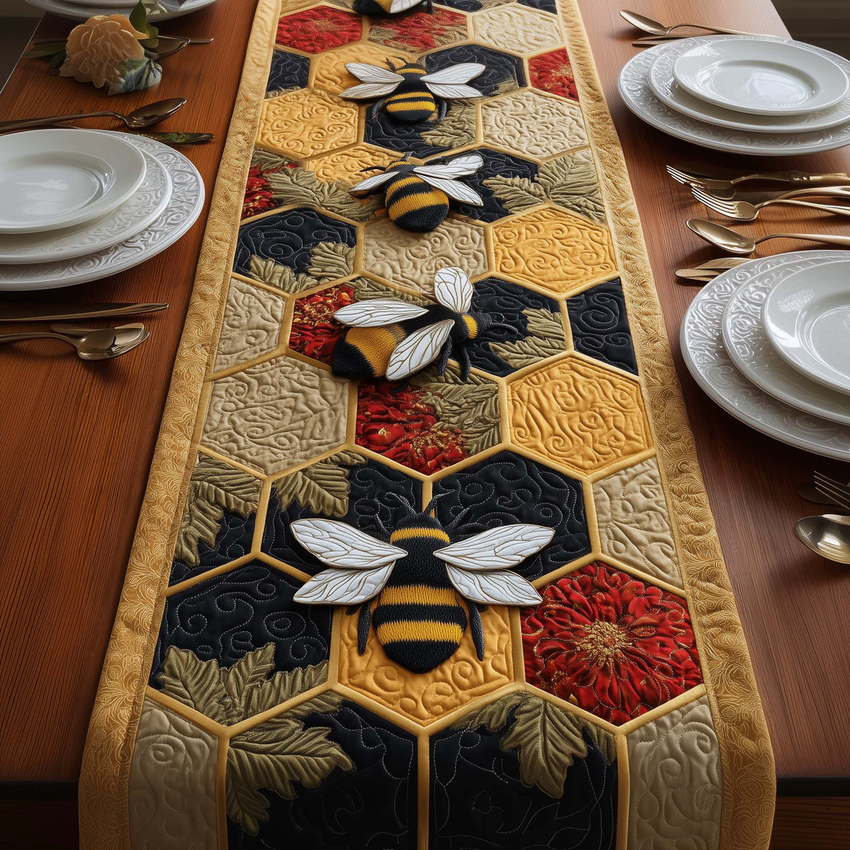 Honey Bee Quilted Table Runner Halloween Table Runner Thanksgiving Table Decor