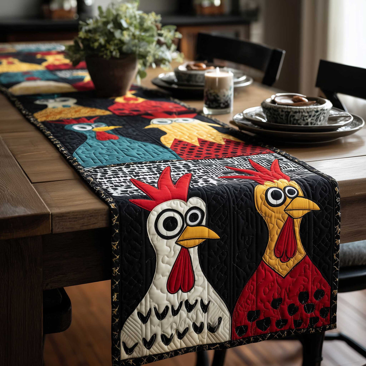 Rustic Roost Quilted Table Runner Halloween Table Runner Thanksgiving Table Decor