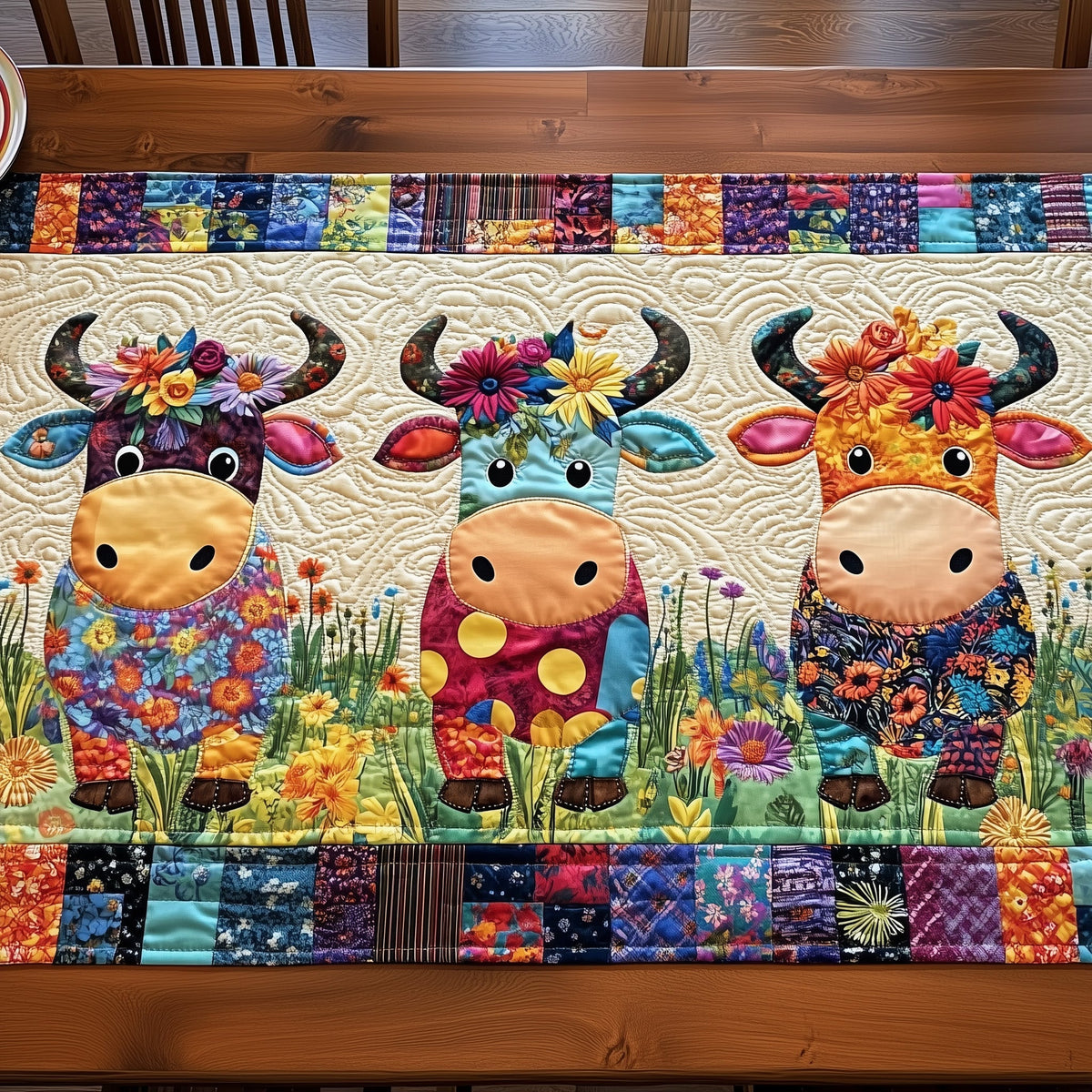 Floral Moo Parade Quilted Table Runner Halloween Table Runner Thanksgiving Table Decor