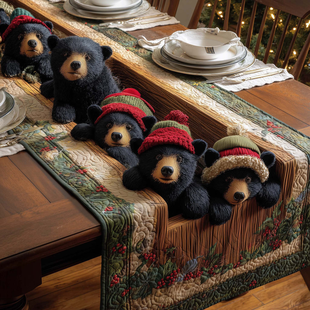 Snug Bears Quilted Table Runner Halloween Table Runner Thanksgiving Table Decor