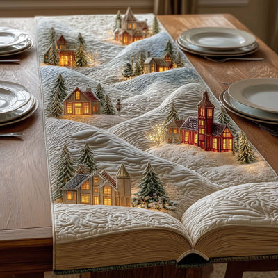 Snow Village Quilted Table Runner Halloween Table Runner Thanksgiving Table Decor