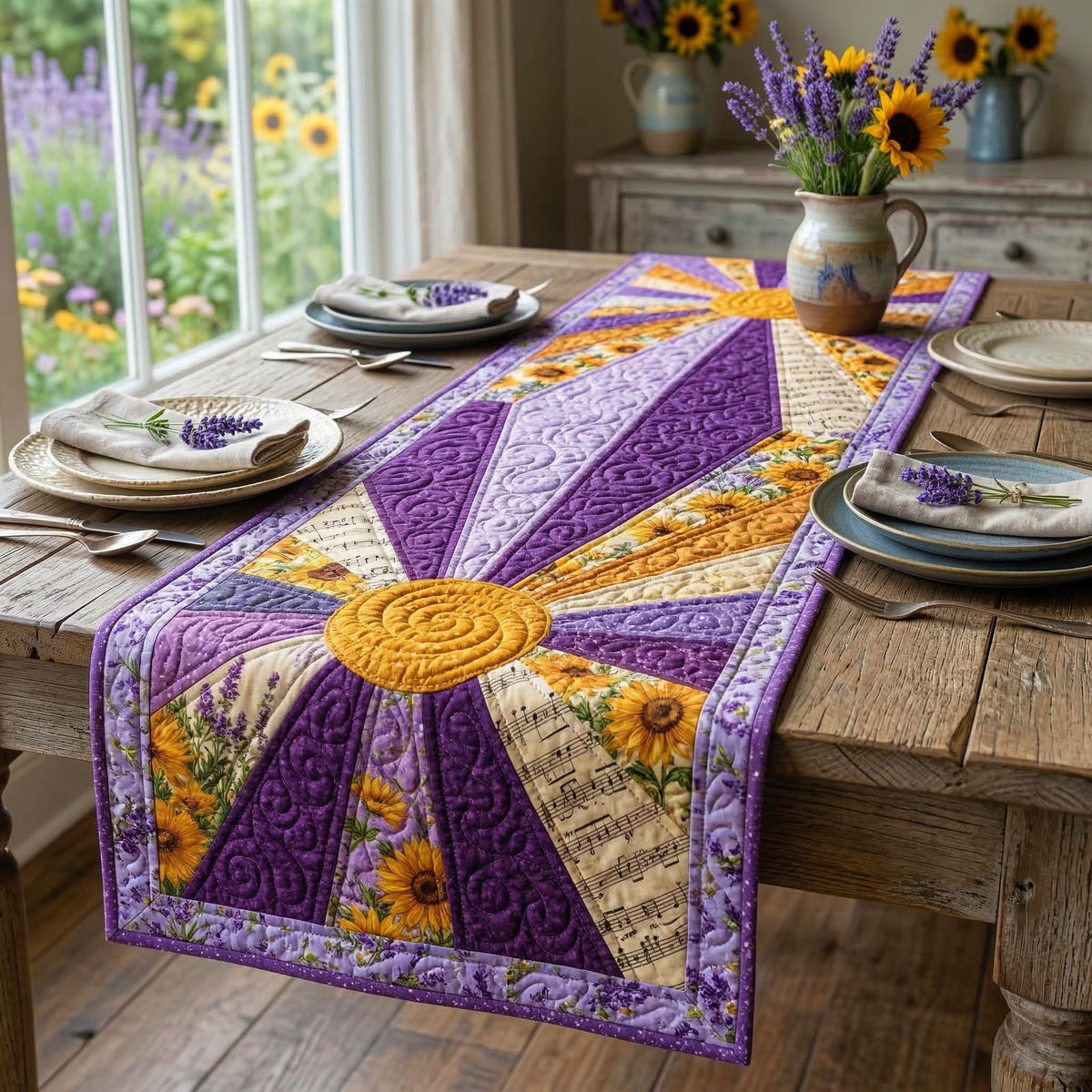 Lavender Sun Quilted Table Runner Halloween Table Runner Thanksgiving Table Decor