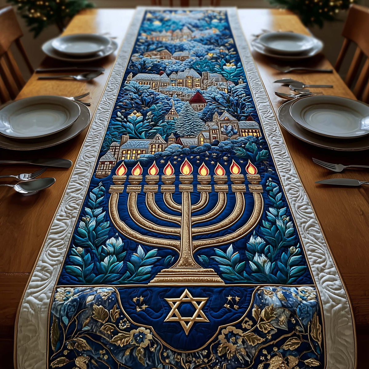 Hanukkah Quilted Table Runner Halloween Table Runner Thanksgiving Table Decor