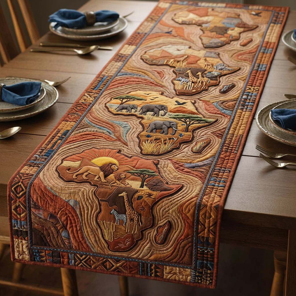 Africa Spirit Quilted Table Runner Halloween Table Runner Thanksgiving Table Decor