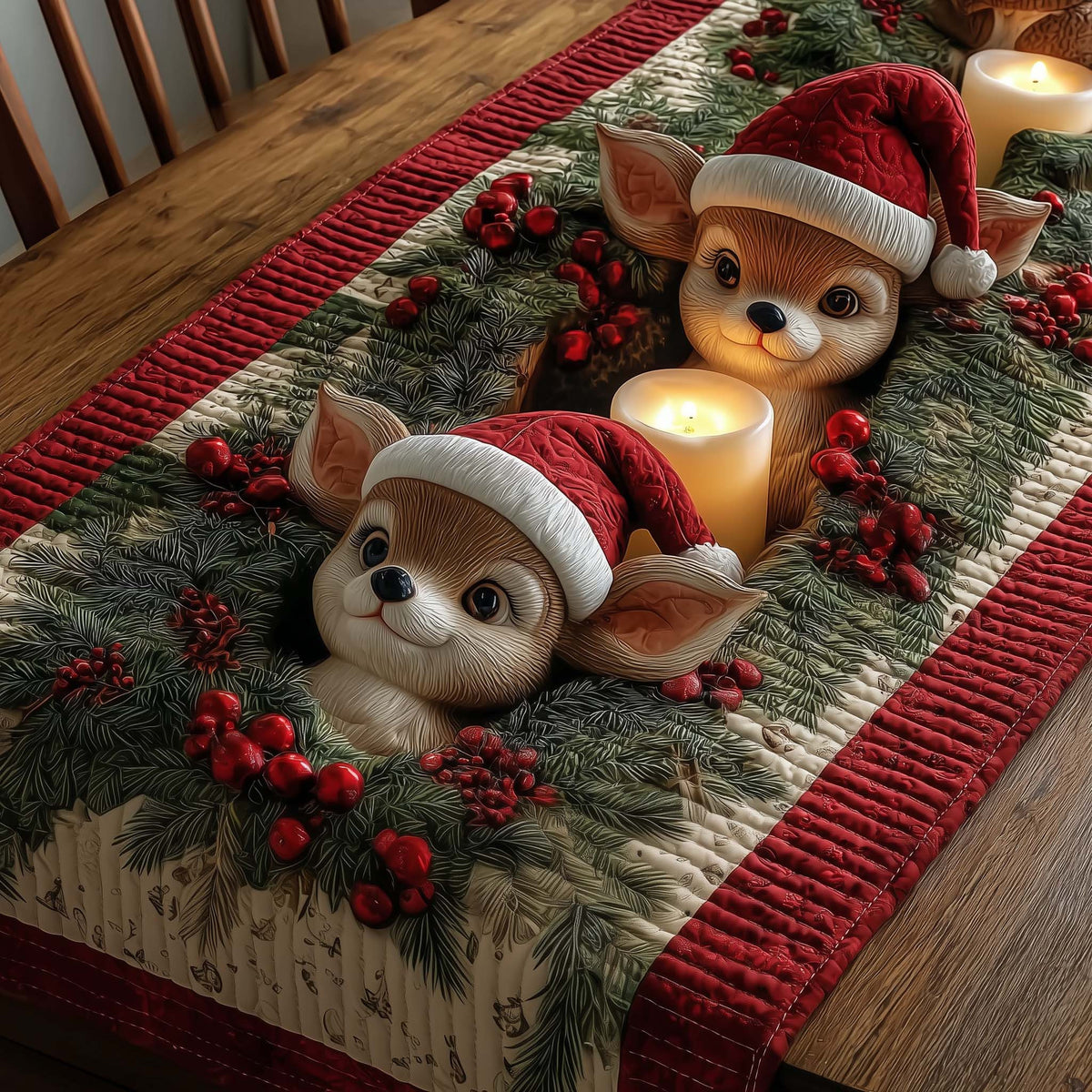 Reindeer Quilted Table Runner Halloween Table Runner Thanksgiving Table Decor
