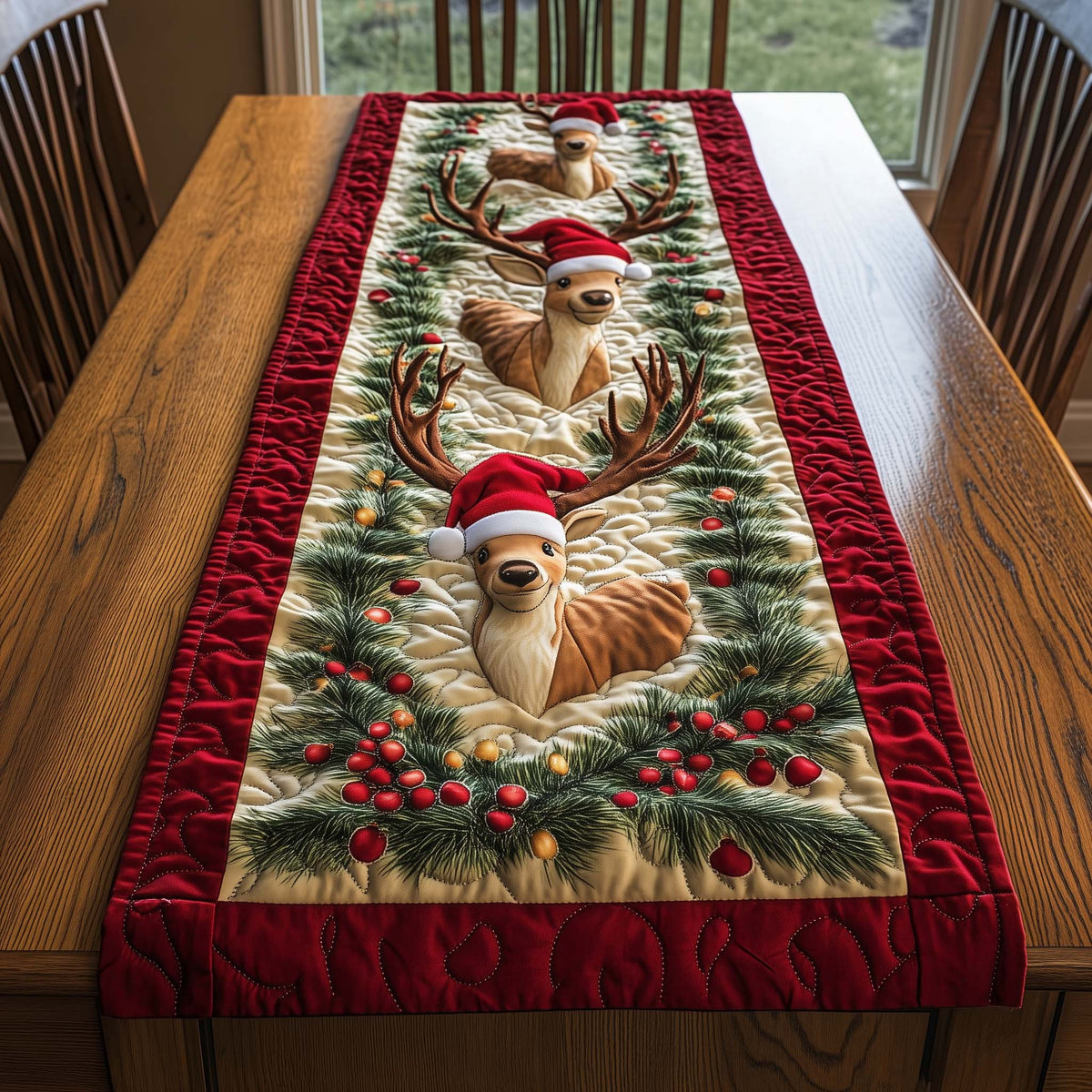 Reindeer Quilted Table Runner Halloween Table Runner Thanksgiving Table Decor