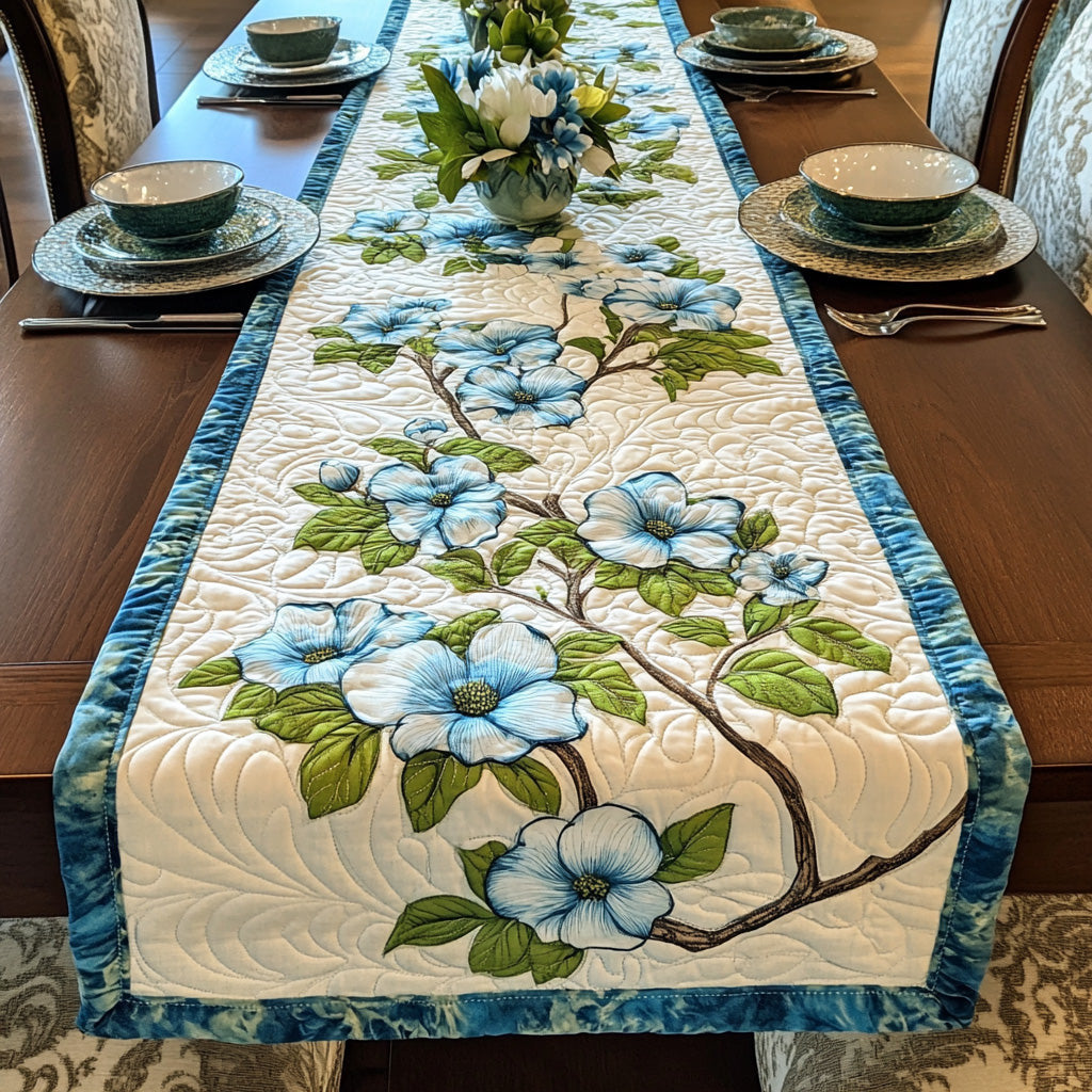 Blue Dogwood Quilted Table Runner Halloween Table Runner Thanksgiving Table Decor