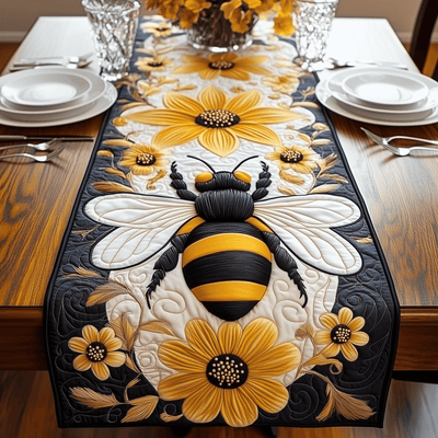 Floral Bee Quilted Table Runner Halloween Table Runner Thanksgiving Table Decor