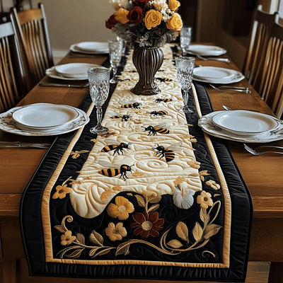 Floral Bee Quilted Table Runner Halloween Table Runner Thanksgiving Table Decor