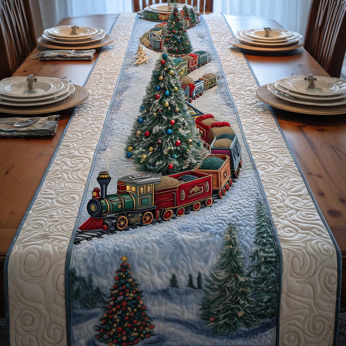 Christmas Train Quilted Table Runner Halloween Table Runner Thanksgiving Table Decor