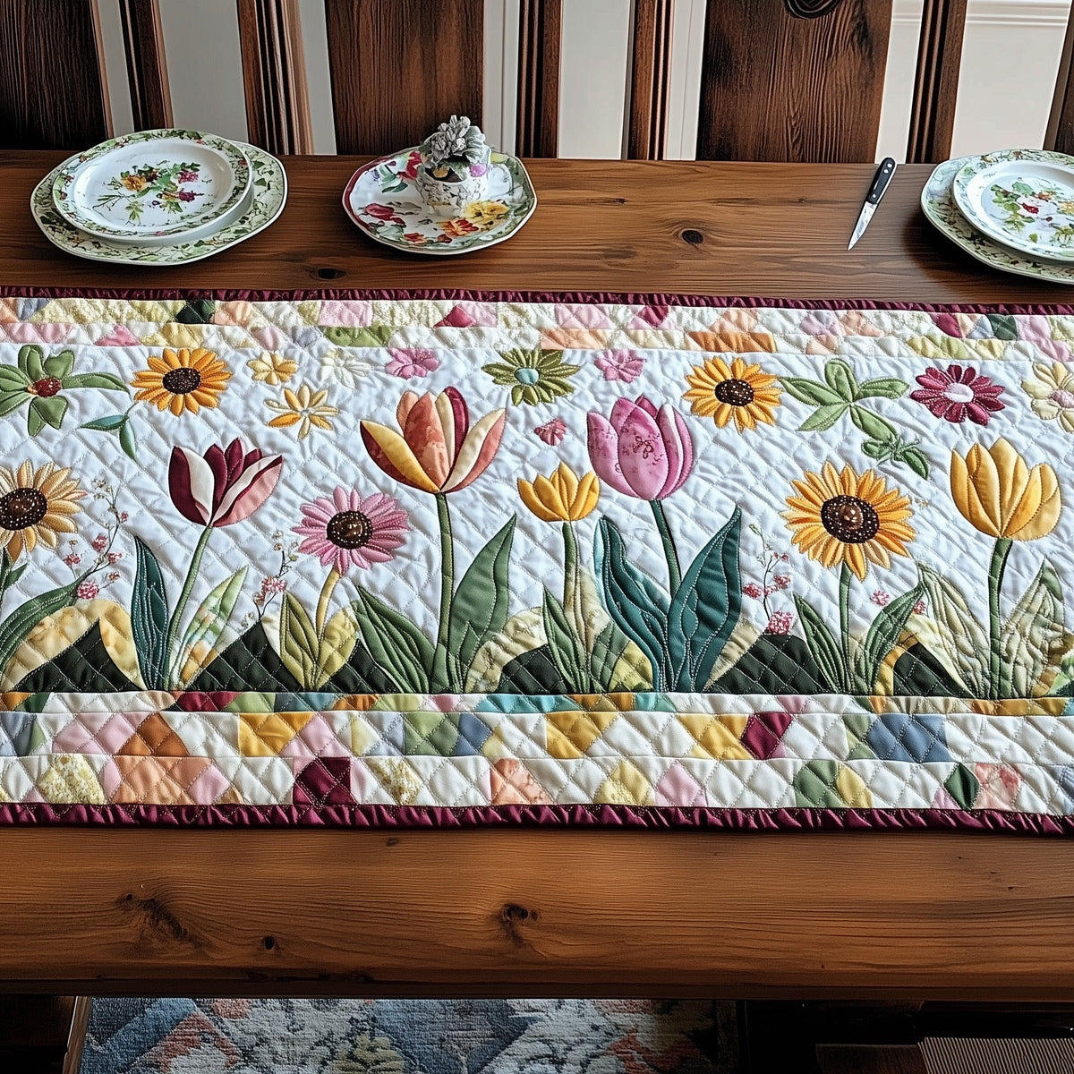 Spring Radiance Quilted Table Runner Halloween Table Runner Thanksgiving Table Decor