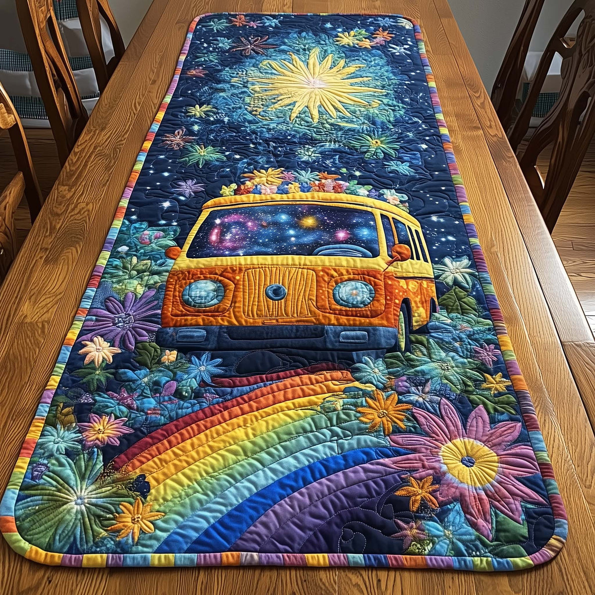 Hippie Van Quilted Table Runner Halloween Table Runner Thanksgiving Table Decor