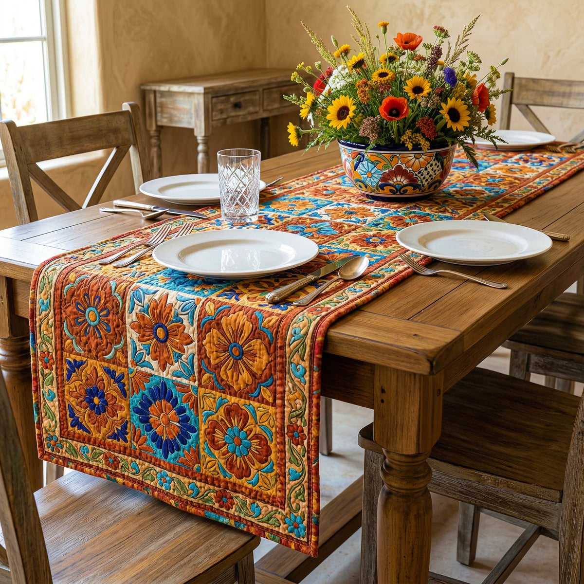 Rustic Garden Quilted Table Runner Halloween Table Runner Thanksgiving Table Decor