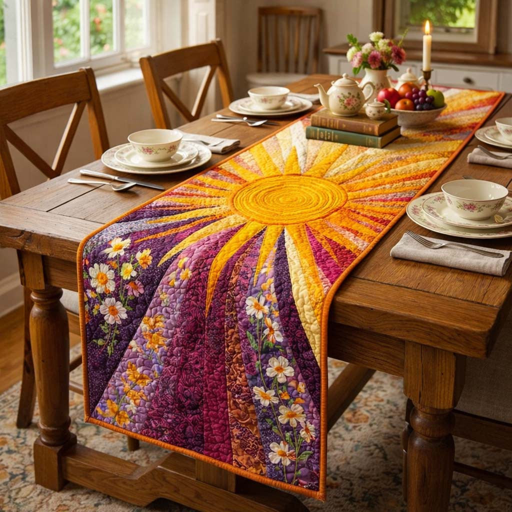 Golden Sun Quilted Table Runner Halloween Table Runner Thanksgiving Table Decor