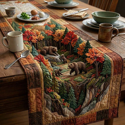 Rustic Bear Den Quilted Table Runner Halloween Table Runner Thanksgiving Table Decor