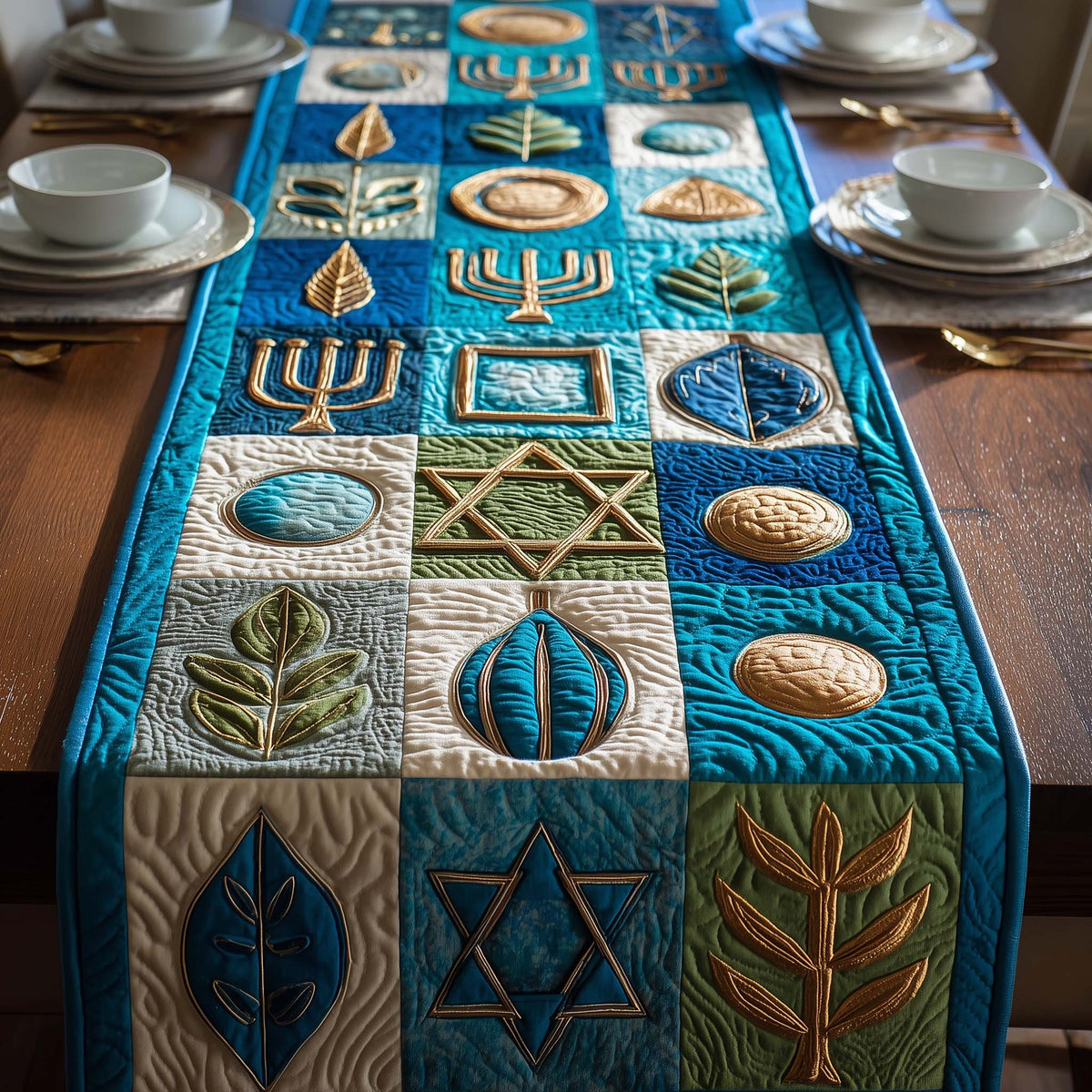 Sacred Blue Quilted Table Runner Halloween Table Runner Thanksgiving Table Decor