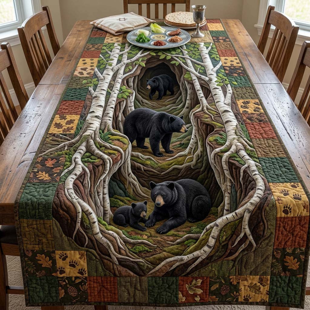 Quiet Bear Rest Quilted Table Runner Halloween Table Runner Thanksgiving Table Decor