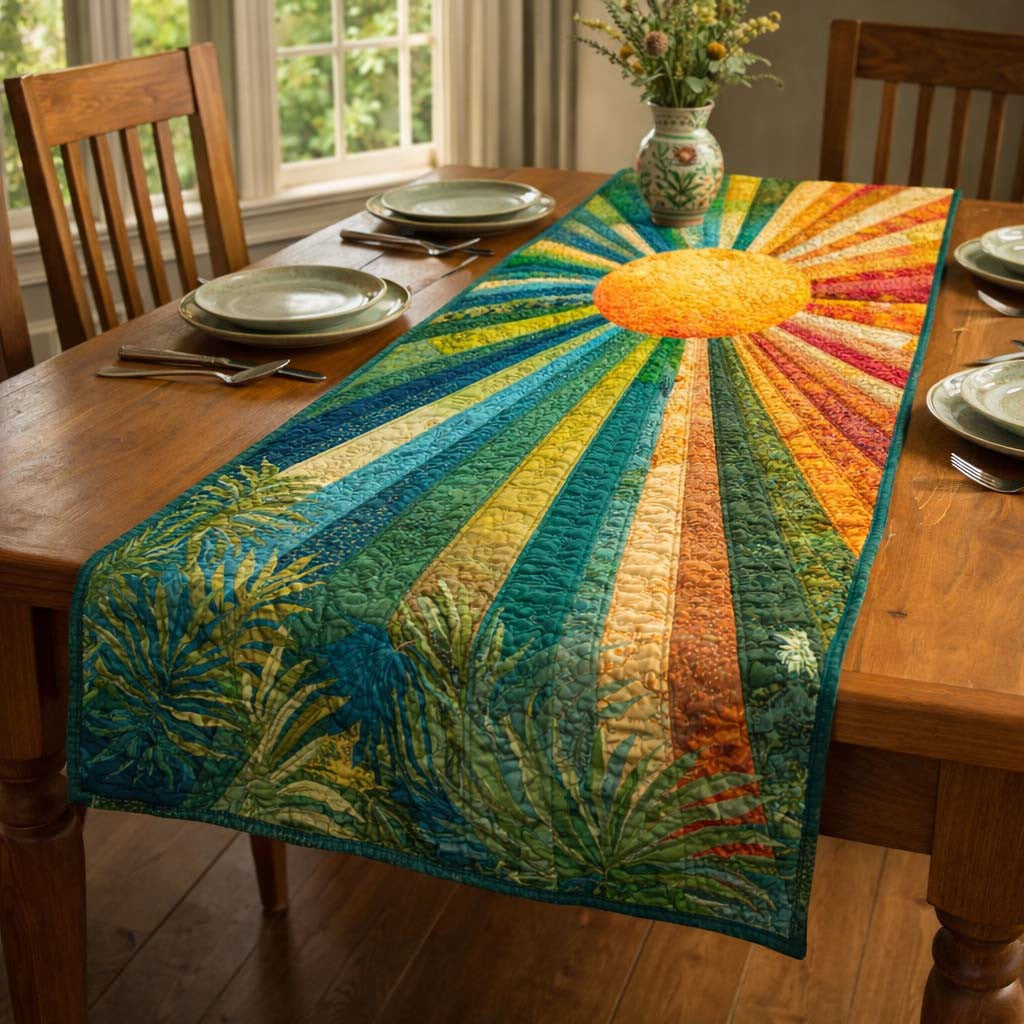 Radiant Sun Quilted Table Runner Halloween Table Runner Thanksgiving Table Decor