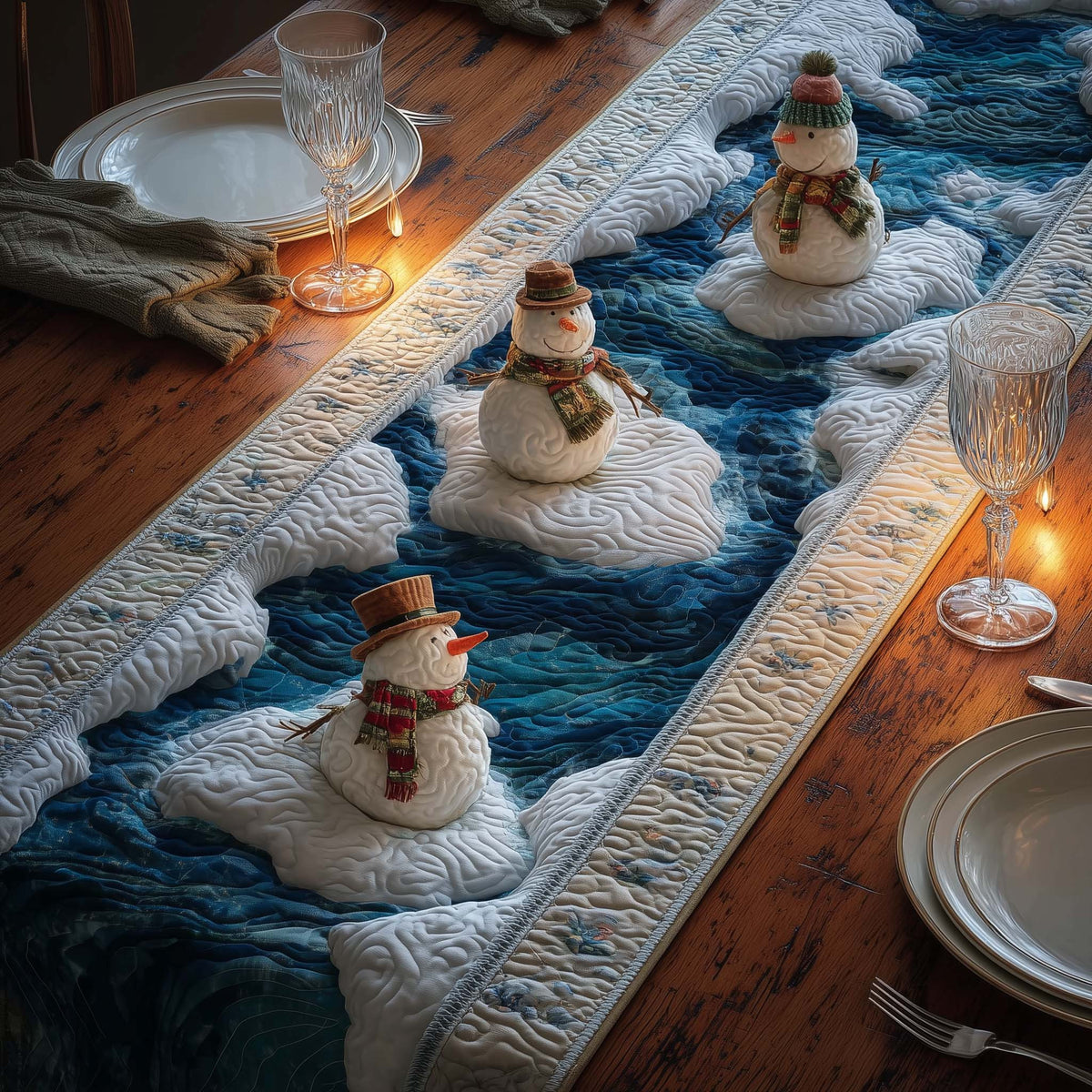 Drifting Snowmen Quilted Table Runner Halloween Table Runner Thanksgiving Table Decor