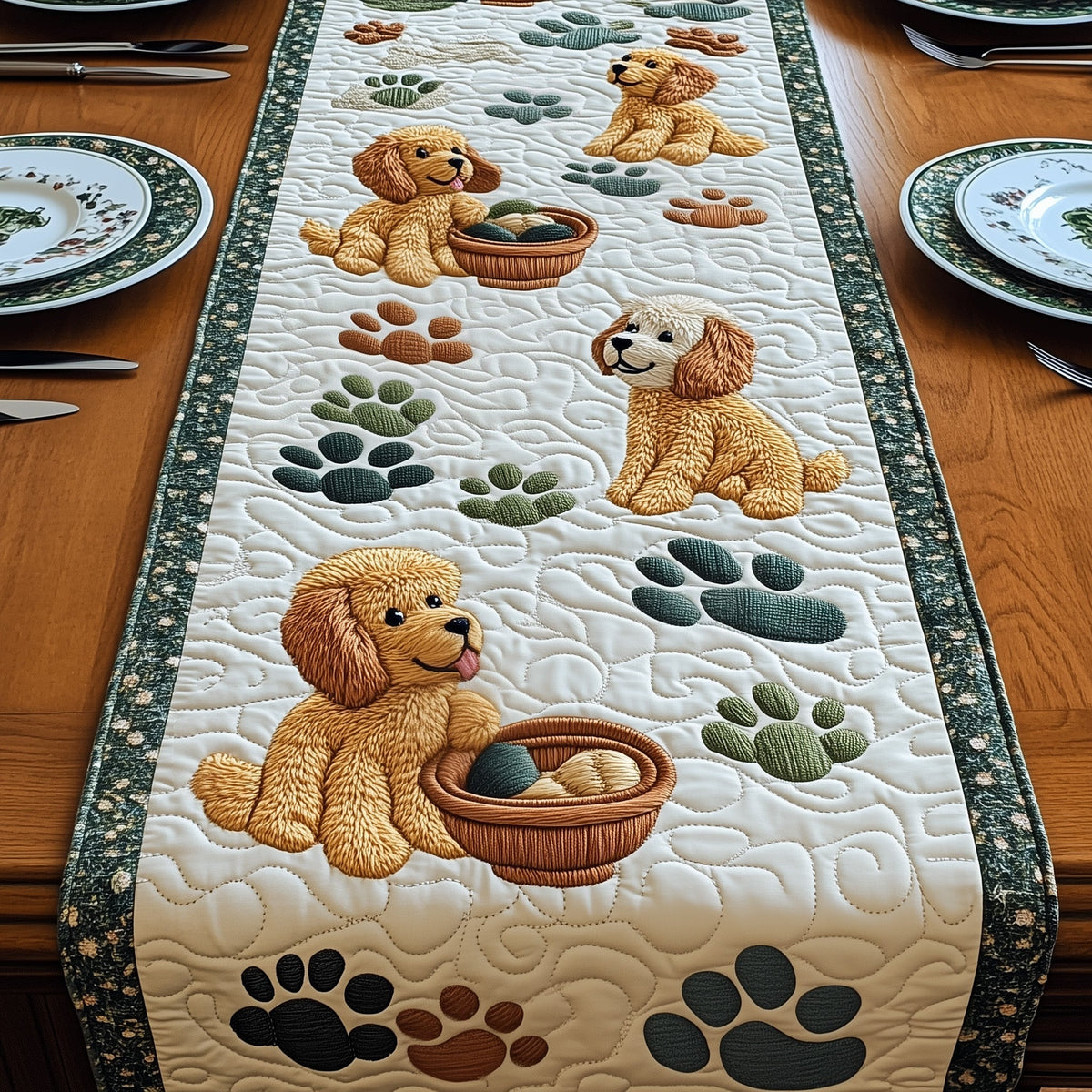 Poodle Quilted Table Runner Halloween Table Runner Thanksgiving Table Decor