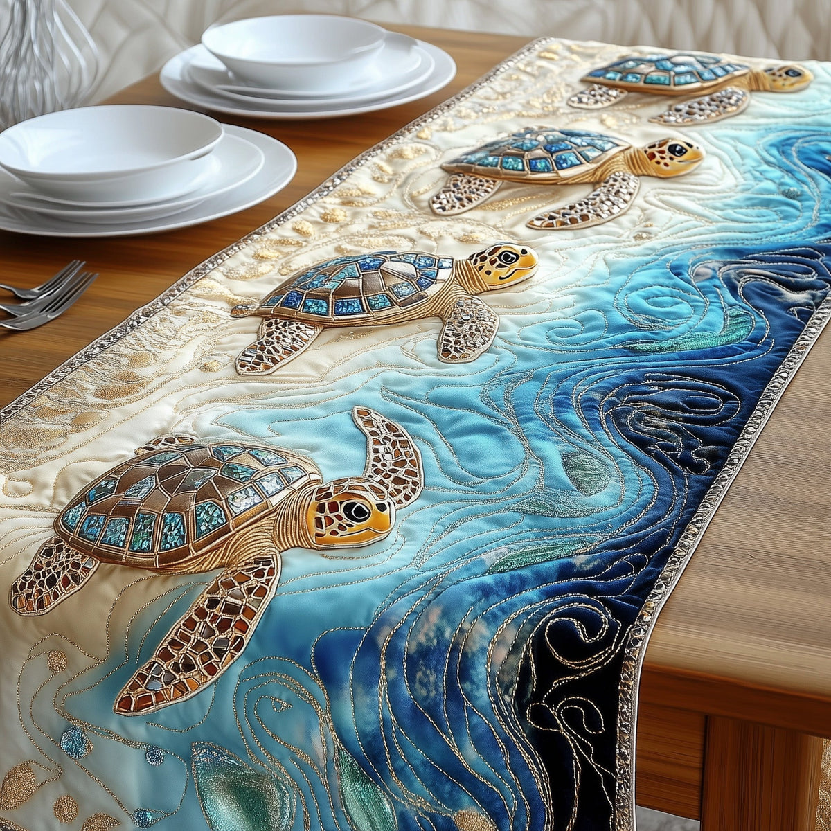 Magical Sea Turtle Quilted Table Runner Halloween Table Runner Thanksgiving Table Decor