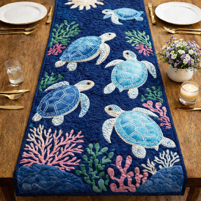 Sea Turtles Quilted Table Runner Halloween Table Runner Thanksgiving Table Decor