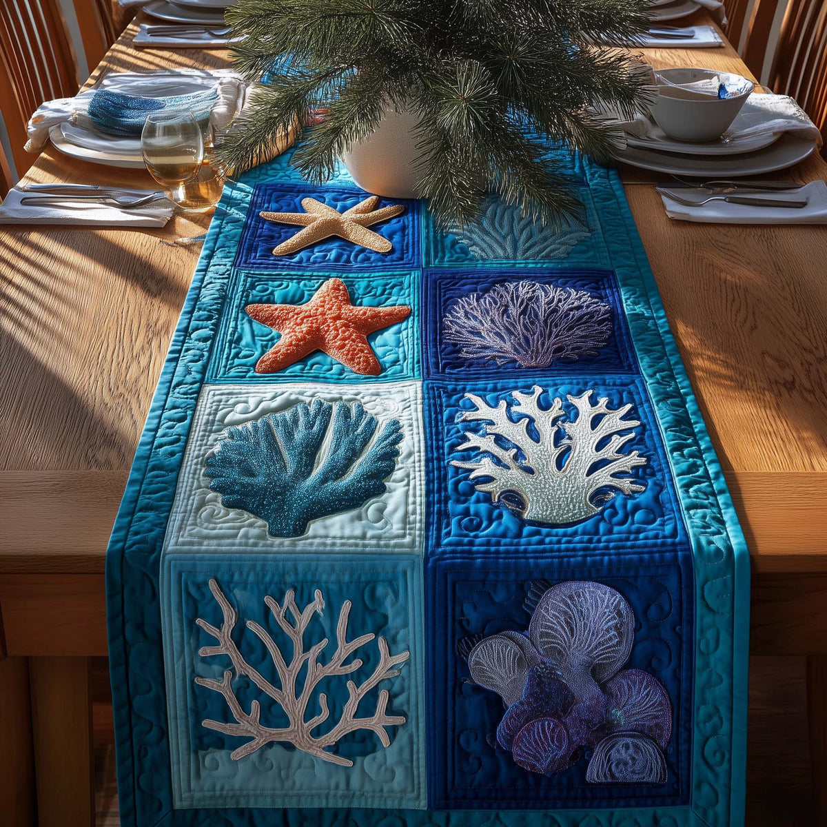 Reef Elegance Quilted Table Runner Halloween Table Runner Thanksgiving Table Decor