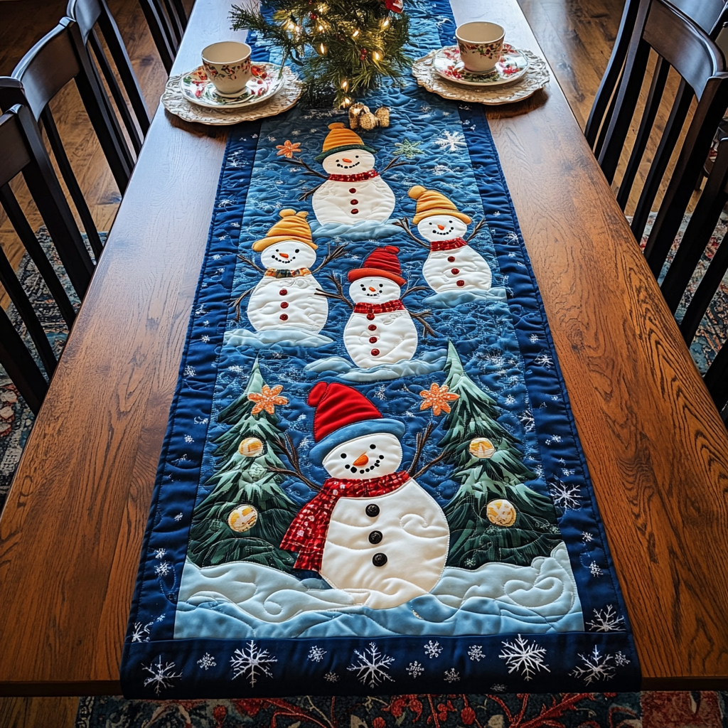 Snowmen  Quilted Table Runner Halloween Table Runner Thanksgiving Table Decor