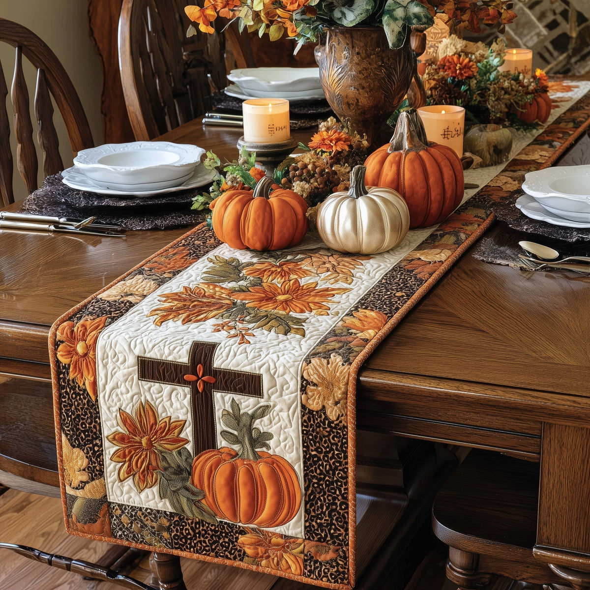 Fall For Jesus Quilted Table Runner Halloween Table Runner Thanksgiving Table Decor